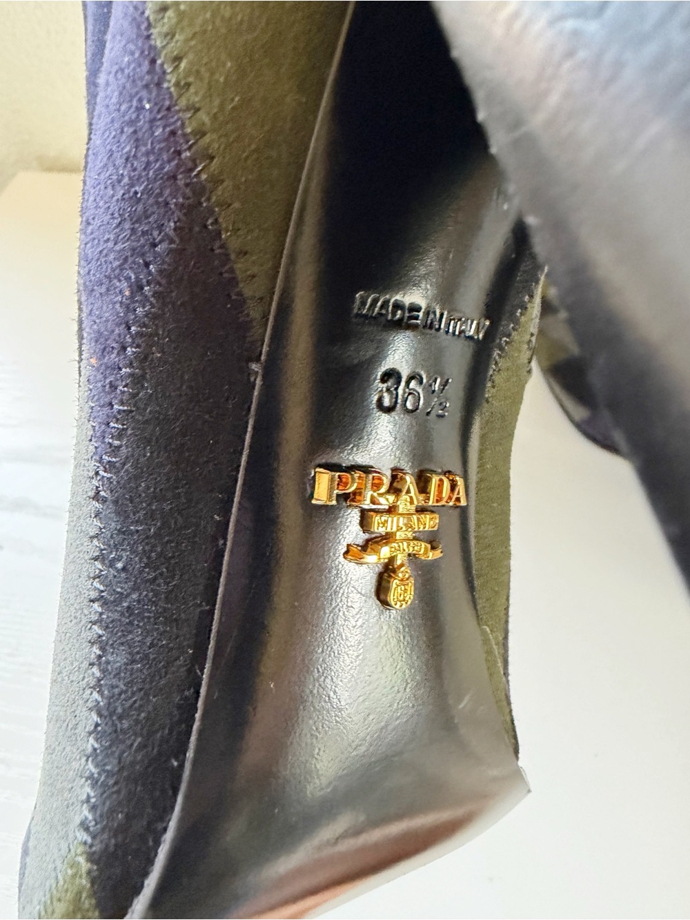 Prada Patchwork Suede Jewel Tone Ankle Boots Size EU 36.5 Blue Green Gray Black - Picture 10 of 11